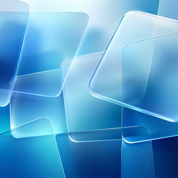Abstract Blue Glass Panels Background with Transparent Geometric Layers
