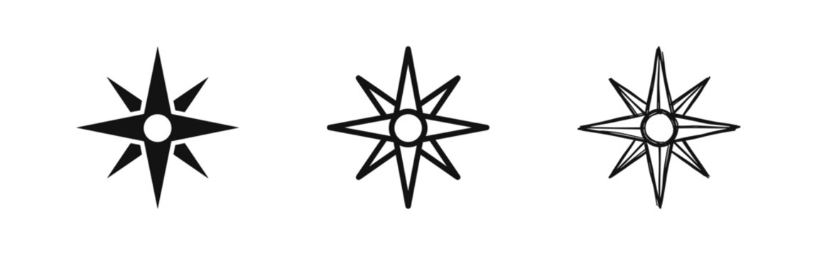 Mystic Star Eye Icon Set - Esoteric Symbol or Compass Rose in Three Styles