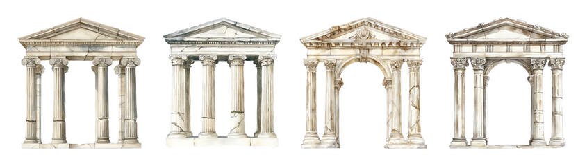 Naklejka premium PNG Classical architectural column illustrations on transparent background