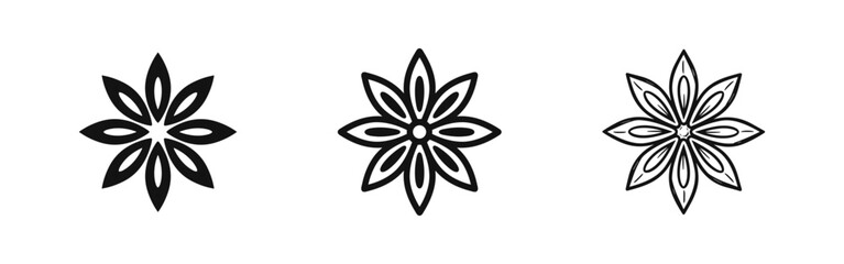 Fototapeta premium Star anise spice and floral pattern icons set for natural design