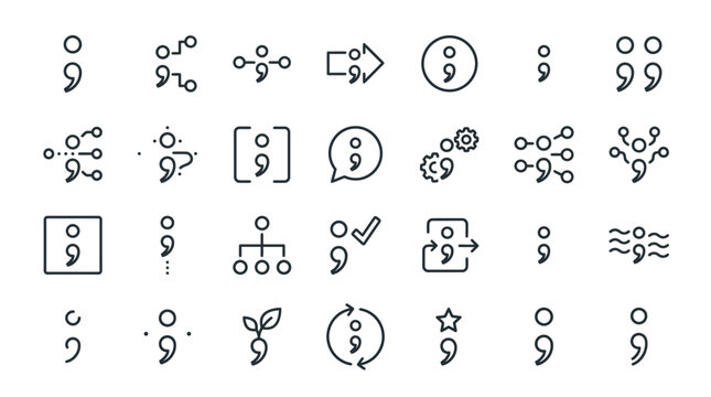 Set of semi colon icons in various designs for diverse uses