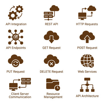 Api endpoint and cloud web services request icons with endpoint, architecture