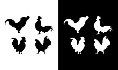 roster silhouette set vector illustration, black silhouette set of rosters vector illustration, bundle set of black roster silhouette, hen, roster, chick, pet, wildlife, animal silhouette, black,  © SUMAIRA