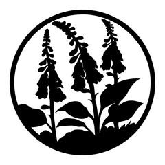 Digitalis Flower Silhouette, Woodland Botanical Illustration, Nature Garden Icon, Black and White Floral Emblem, Organic Plant Art © SUMON