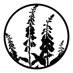 Digitalis Foxglove Silhouette Vector, Woodland Botanical Illustration, Wildflower Garden Art, Nature Floral Design Element, Black and White Plant Graphic © SUMON