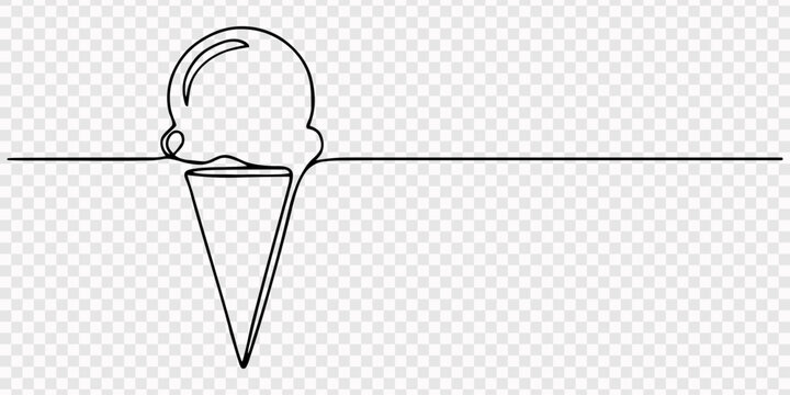 ice cream cone, Minimalist one line drawing of ice cream cone with three scoops, Ice cream, gelato one line vector sketch, continuous outline illustration. one line Icon drawing, Continuous one line