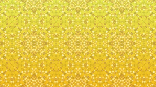 Seamless golden yellow mosaic pattern featuring intricate geometric lattice structures, repeating diamond motifs, symmetrical composition, luminous highlights, and decorative texture.