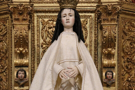 baroque altarpiece in a medieval cathedral in miranda do douro in portugal 