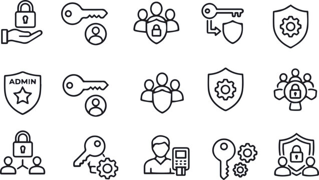 Security And Access Control Icons Black Line Style On White Background