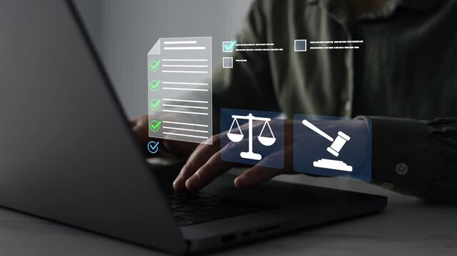 Modern governance, legal standards, policy management ensuring transparency, safety, structured organizational control.Compliance law,corporate rules concept with documents, checkmarks, regulation