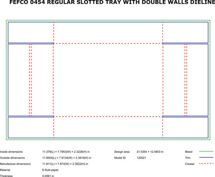 Technical Blueprint of FEPCO 0454 Slotted Tray with Double Walls engineering-drawings industrial-design manufacturing-blueprint technical-diagram product-development cnc-machining prototyping-referenc