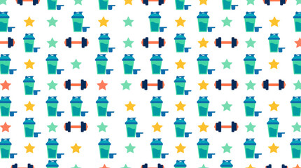 Naklejka premium Seamless pattern of fitness shakers and dumbbells, graphic element for health and wellness.