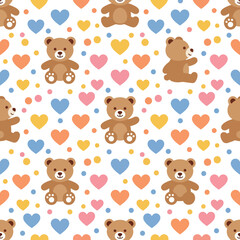 Cute teddy bear and heart pattern, seamless vector illustration for kids © kalimawafina
