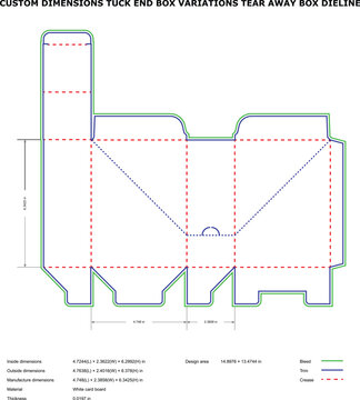 Technical Tuck End Box Design with Custom Dimensions and Tear packaging design product prototyping industrial manufacturing ecommerce branding custom box templates