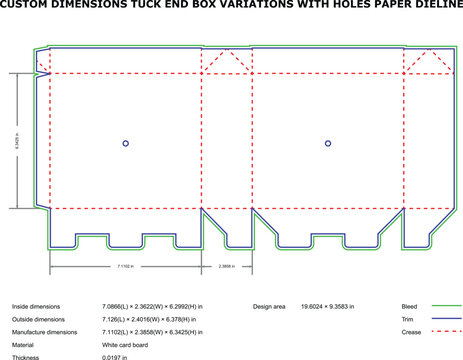 Technical Paper Die Line Showing Custom Dimensions Tuck End Box packaging design product prototyping ecommerce branding custom manufacturing print ready graphics box template sustainable packaging