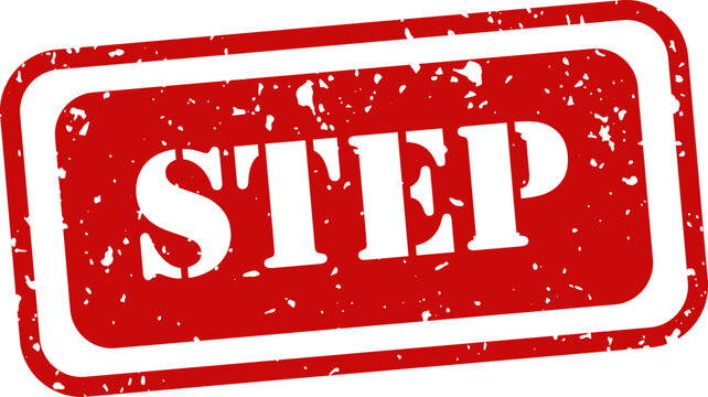 Red rubber stamp with the word 'step' isolated on a white background business and instruction concept