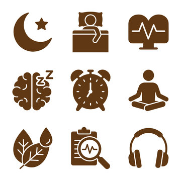 Wellness and sleep tracking icon set with wellness mindfulness meditation