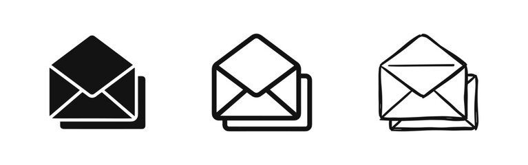 Naklejka na ściany i meble Open Envelope Mail Icons. Email and Communication Symbol Set in Different Styles.