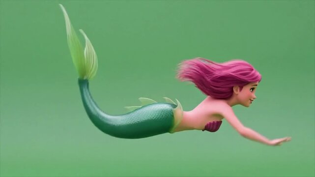 Mermaid swimming on green screen
