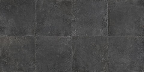 Fototapeta premium Seamless dark grey slate tile floor texture with square patterns and weathered stone surface details