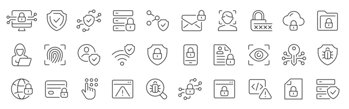 Cyber security thin line icons set. Editable stroke. Vector
