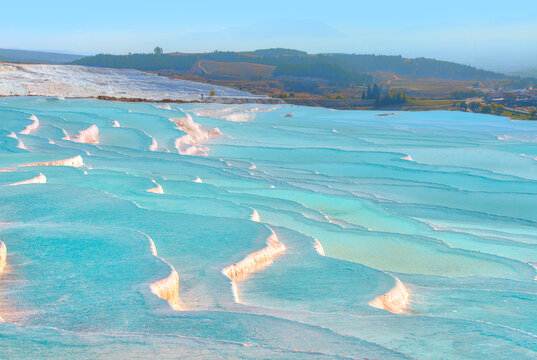 Natural travertine pools and terraces in Pamukkale. Cotton castle in southwestern Turkey - Pamukkale, Denizli