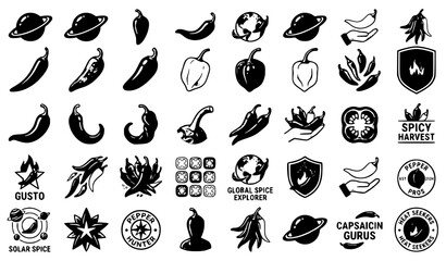 Obraz premium Chili pepper set in three colors vector illustration