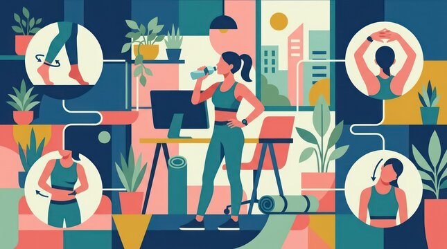 Woman exercising at home with technology.