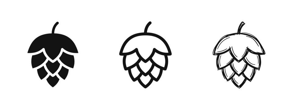 Hops Cone Icon Set - Beer Brewing, Craft Beverage, and Natural Ingredient Symbols | Brewery Collection