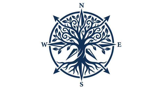 Tree Of Life Compass With Cardinal Directions Vector Illustration