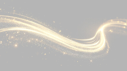 Transparent png with gold dust line and white glitter swirl. Elegant golden curved light ribbon with bright shining particles and smooth glowing festive overlay effect for decoration shine twirl wave © Yana