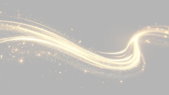 Transparent png with gold dust line and white glitter swirl. Elegant golden curved light ribbon with bright shining particles and smooth glowing festive overlay effect for decoration shine twirl wave
