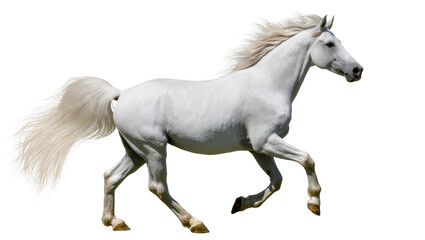 Isolated majestic white Arabian horse galloping gracefully in full stride with flowing mane and tail © Gabriel