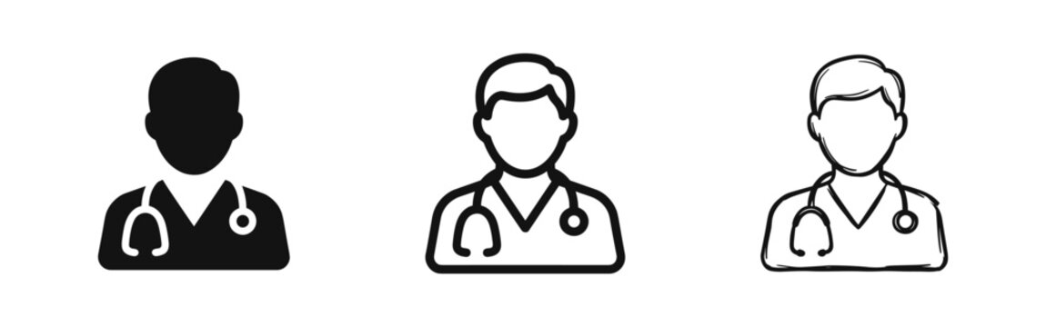 Doctor Icon Set with Stethoscope - Medical Professional and Healthcare Symbol