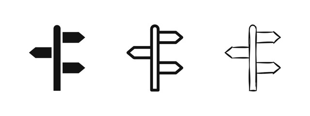 Signpost with Arrows Icon Set. Direction, Choice, and Decision Vector Icons in Glyph, Outline, and Hand-Drawn Styles. © drawing lines
