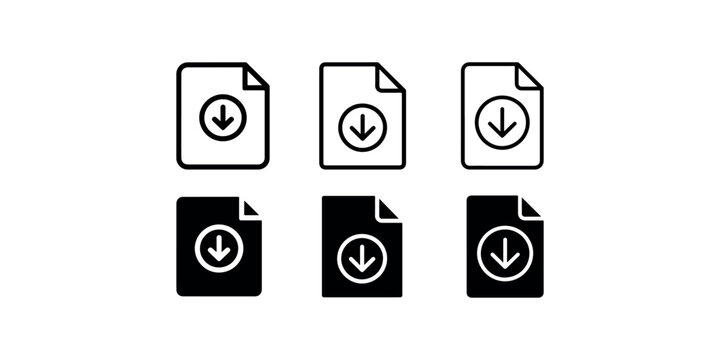 Download file icon set simple modern outline and solid black graphic design elements for digital applications and websites.