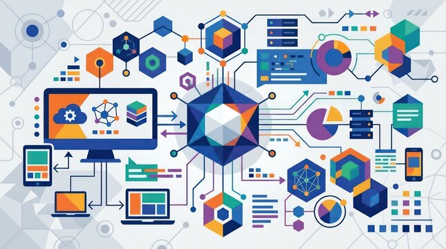 Infographic elements and data visualization icons.