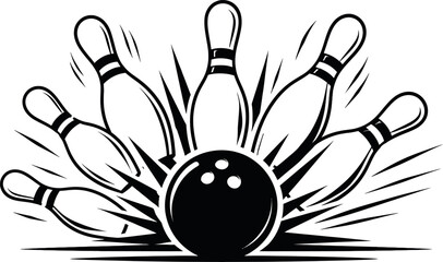 Black bowling ball hitting pins isolated on transparent background © HasnaAkther