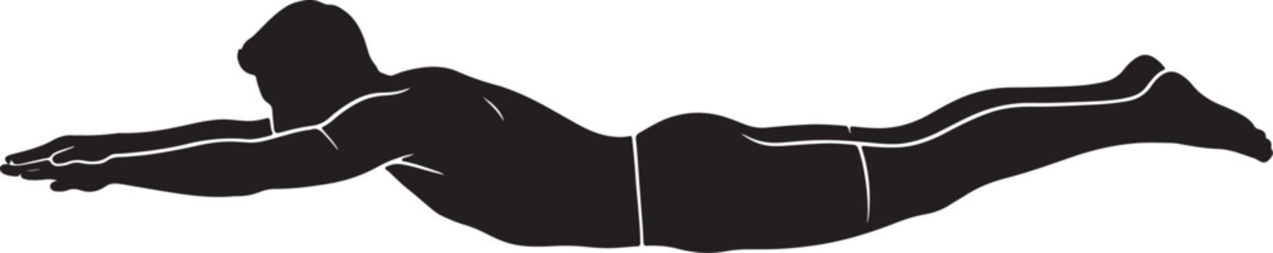 Silhouette of person in yoga bow pose, also transparent background, black and white, minimalist outline