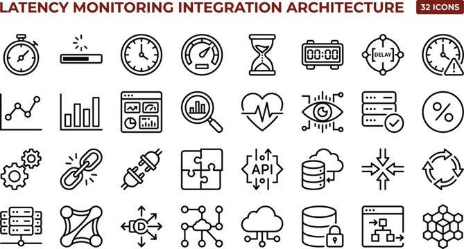 Latency Monitoring Integration Architecture Icons Collection for Performance Analytics Observability Infrastructure Reliability and System Optimization