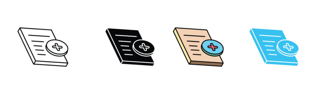 AI document generation icon set, digital smart note with magic spark icon, isometric paper file contract data assistant vector illustration