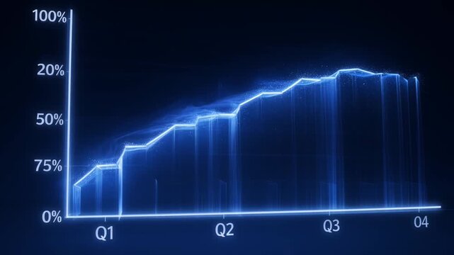 Glowing financial growth chart animation: quarterly business success and market trends