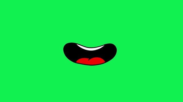Cartoon talking mouth lip sync animation on green screen background