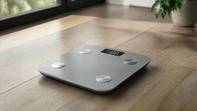 objectivity. Weigh scales placed on a wooden floor, illuminated by soft natural light from a nearby window. STEM education sheets, lab safety posters, designed for biotech research communications.