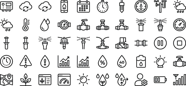 Smart Irrigation Monitoring and Water Management Icon Set Featuring Agriculture Automation Analytics and Precision Control