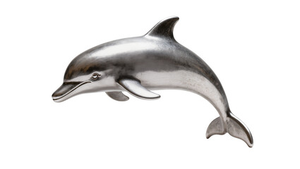 Isolated elegant silver metal dolphin figurine jumping gracefully, nautical sea animal sculpture © ROCKETX