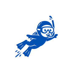 Cartoon character scuba diving with goggles and fins. © Lubrene
