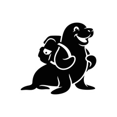 Naklejka premium Friendly seal mascot walking while wearing a travel backpack.