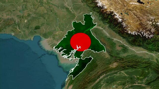 Bangladesh map animation video 4k, South Asia map view 