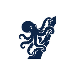 Stylized octopus tentacle climbing rock mascot logo. © Lucianatakahashi